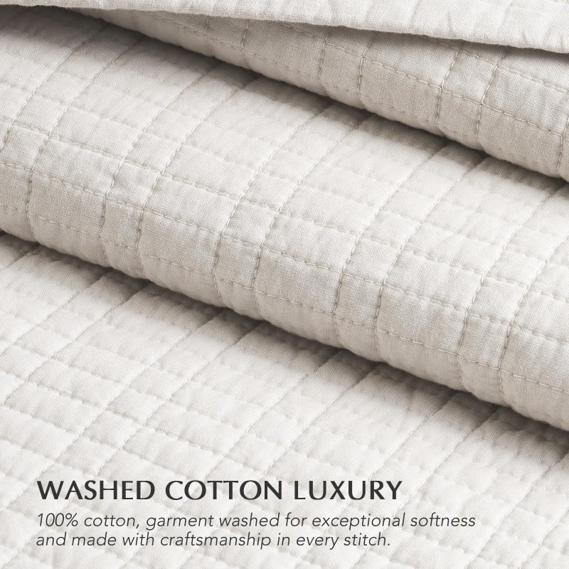 EverGrace 100% Cotton Quilt King Size, Pre-Washed Modern Grid Stitch Lightweight Bedspread Coverlet for All Season, Oversized 3-Piece Bedding Set with 2 Pillow Shams, Bright White - Image 3