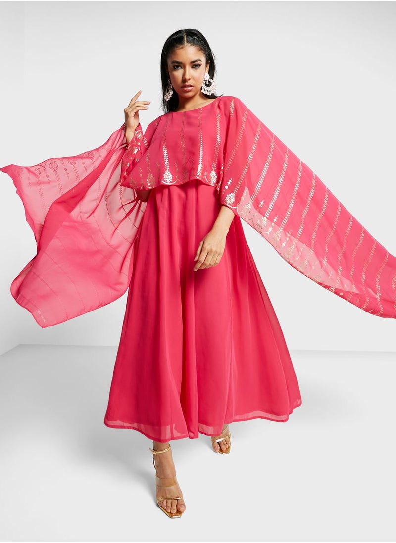 indya - Foil Print Kurti With Attached Dupatta - Image 1