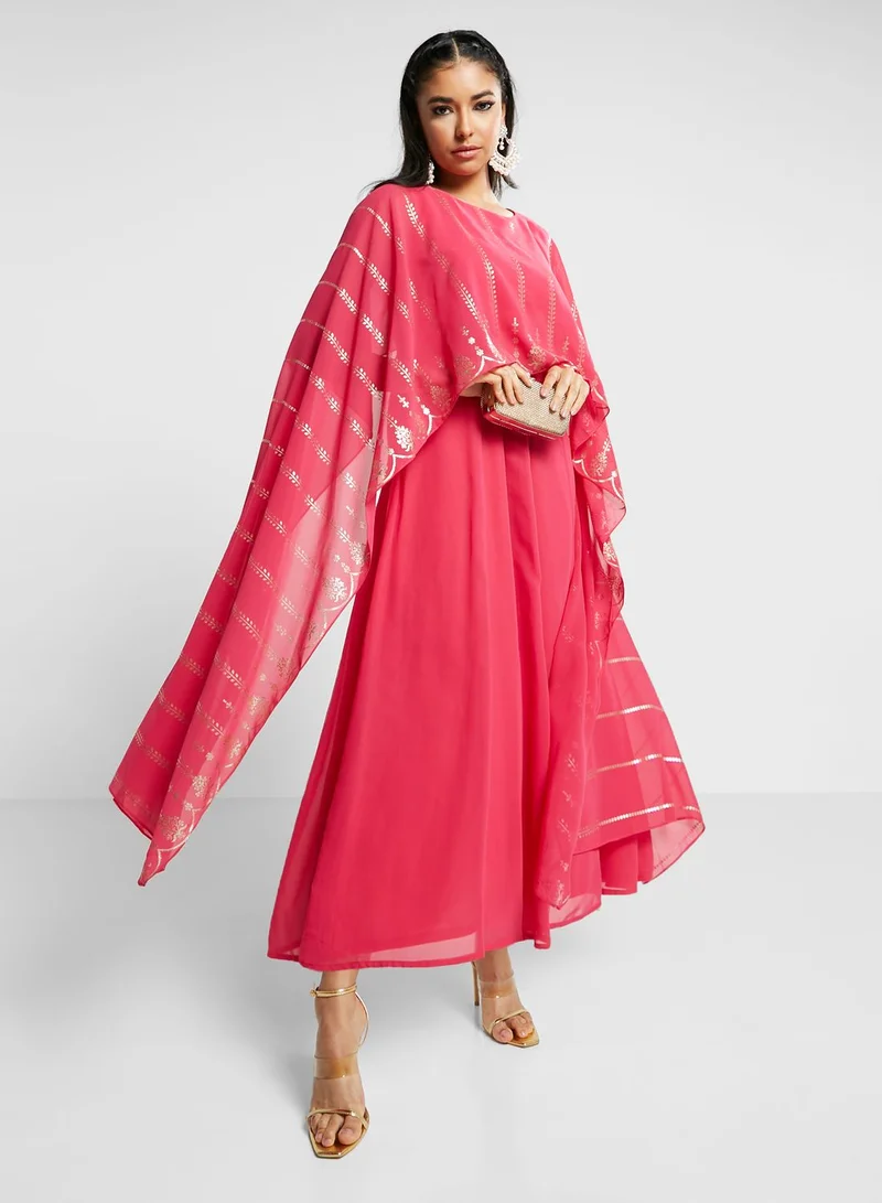 indya Foil Print Kurti With Attached Dupatta