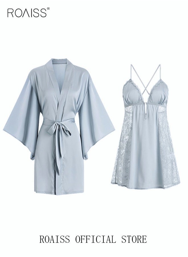 2 Piece Nightgown Set Women's Sweet Halter Nightdress Lace Lingerie Sleepwear Home Dress Set Romantic Elegant Pajamas Ladies Spring Autumn Robe Loungewear - pzsku/ZA8F405BE0391DA41E6B4Z/45/_/1729564984/426d58ad-d295-401e-858a-81e33dc26eb2