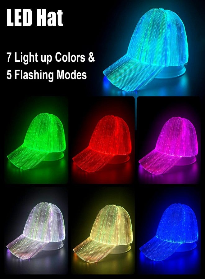YouRfocus LED Hat Light Up Baseball Cap - USB Rechargeable Glow in The Dark Party Flashing Fiber Rave Hat with 7 Colors 5 Flashing Modes (White) - Image 3