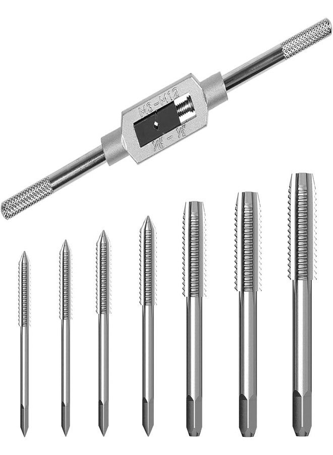 UpToDateTools 8PCS Metric Tap Set,Tap and Die Set,Hand Screw Thread Taps Set,Mini Metric Plug Tap Screw Tap Drill Tap Drill Set Tapping tool M3 M4 M5 M6 M8 M10 M12 - Image 1