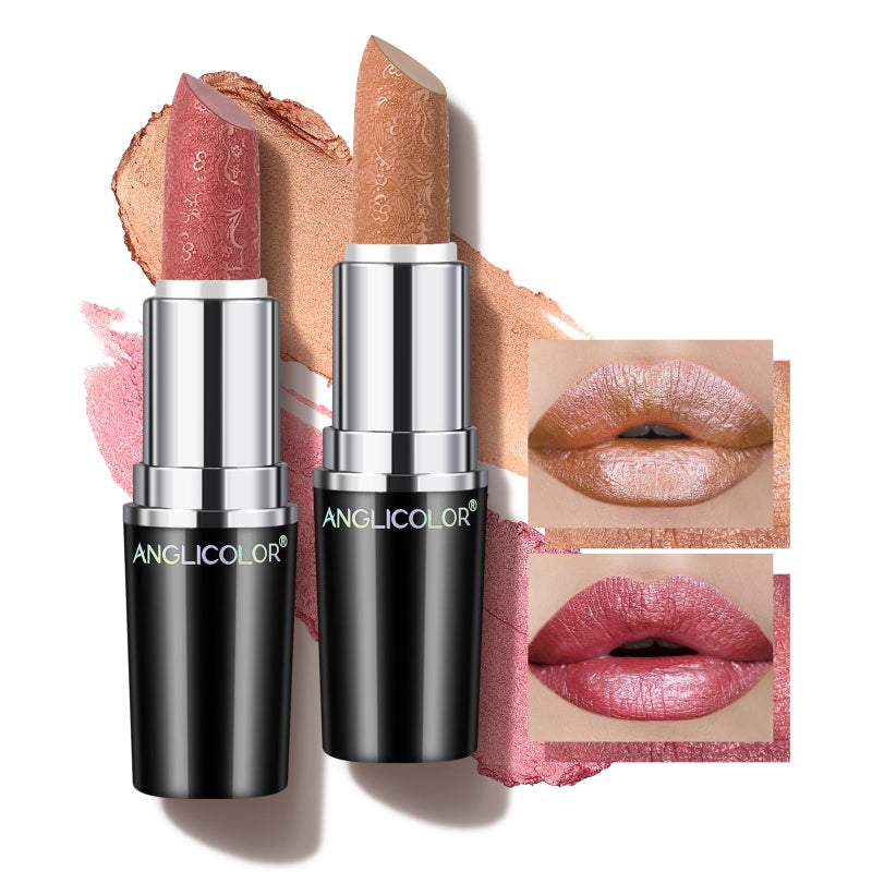 Anglicolor 2pcs Metallic Pink and Nude Lipstick High Impact LipcolorMoisturizing Creamy FormulaFrosted Lipstick For WomenGirlsFullCoverage Lip Color - Image 3