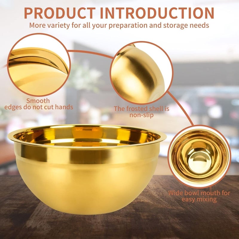 Valajogi Gold Stainless Steel Mixing Bowl - 2 Quart Large Metal Salad & Serving Bowl - Nesting Design for Baking, Cooking, Kitchen Prep & Entertaining (Gold) - Image 4