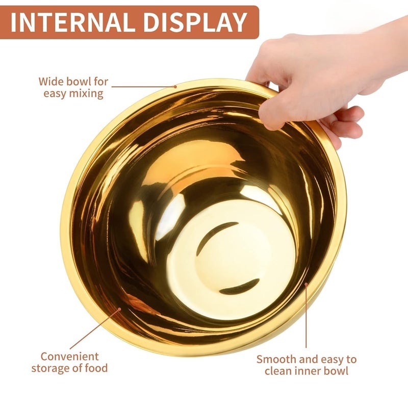 Valajogi Gold Stainless Steel Mixing Bowl - 2 Quart Large Metal Salad & Serving Bowl - Nesting Design for Baking, Cooking, Kitchen Prep & Entertaining (Gold) - Image 5