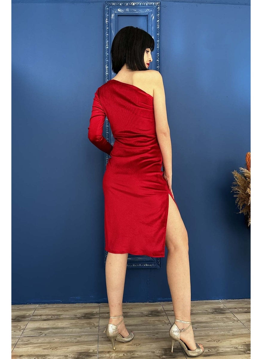 Due Stelle Red One-Shoulder Tango Dress with Slits on Both Sides  - Image 2