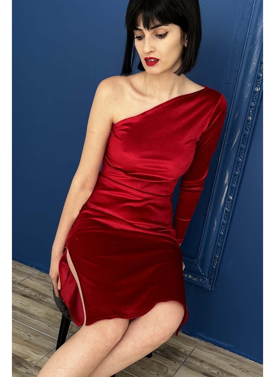 Due Stelle Red One-Shoulder Tango Dress with Slits on Both Sides  - Image 3
