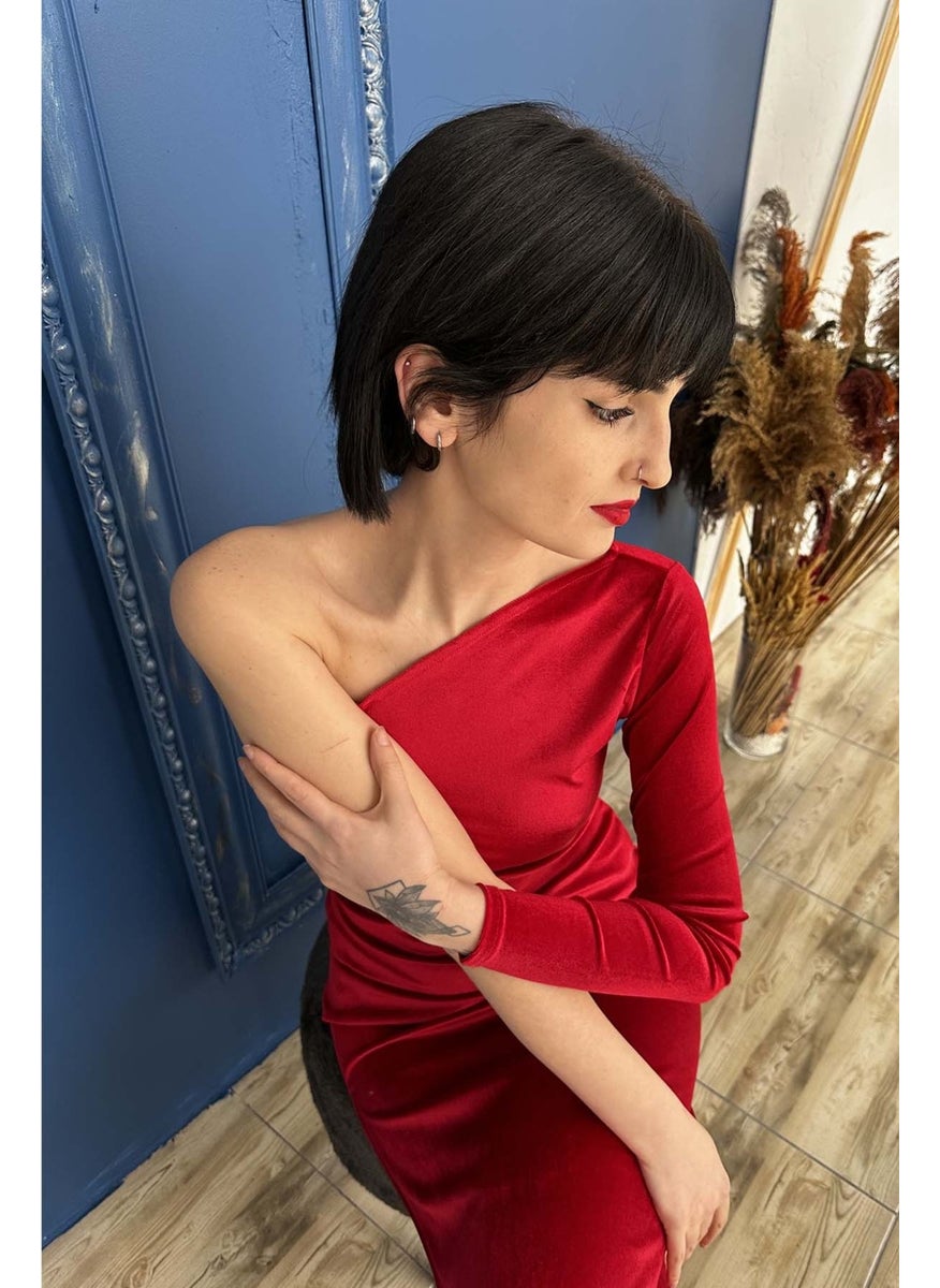 Due Stelle Red One-Shoulder Tango Dress with Slits on Both Sides  - Image 5