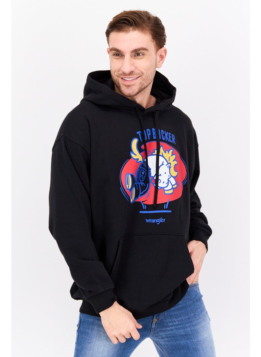 Wrangler - Men Hooded Long Sleeve Graphic Sweatshirt, Black Combo - Image 1