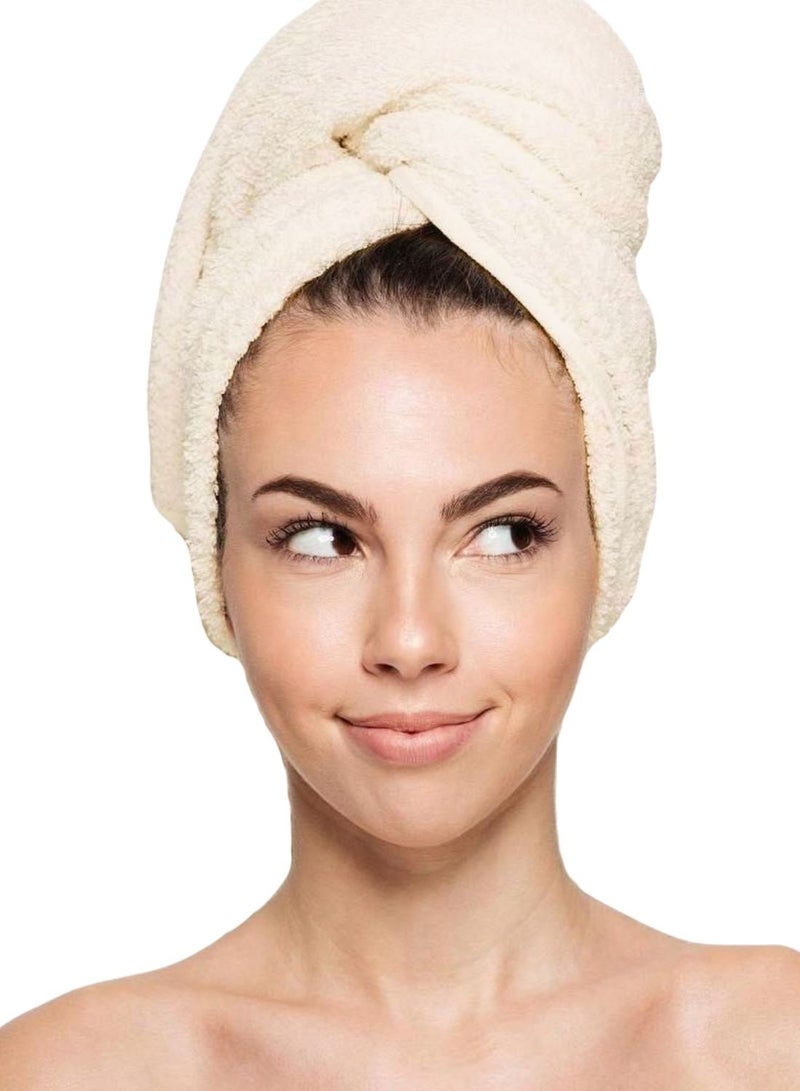 1Chase Hair Towel Wrap 100% Cotton Terry  – Vanilla | Quick-Dry, Soft & Absorbent Hair Wrap - Image 1