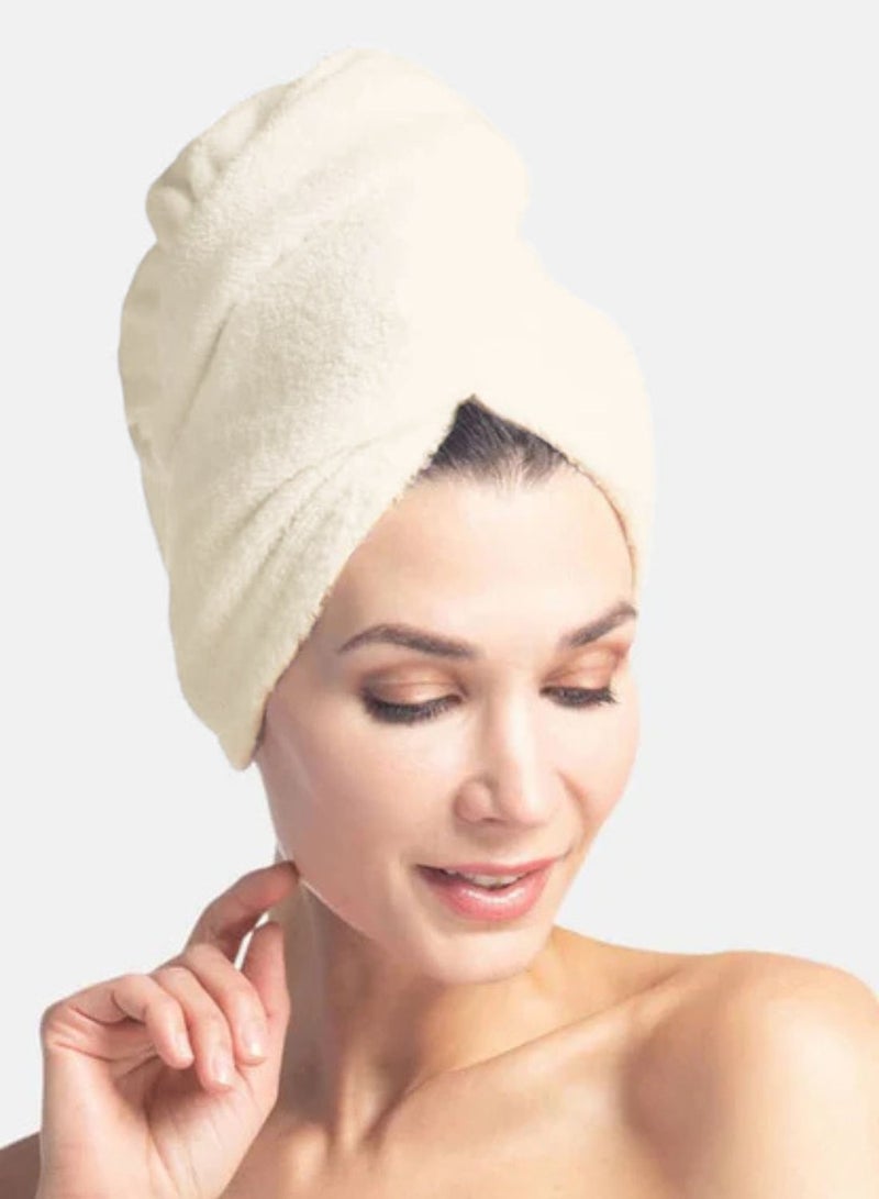 1Chase Hair Towel Wrap 100% Cotton Terry  – Vanilla | Quick-Dry, Soft & Absorbent Hair Wrap - Image 3