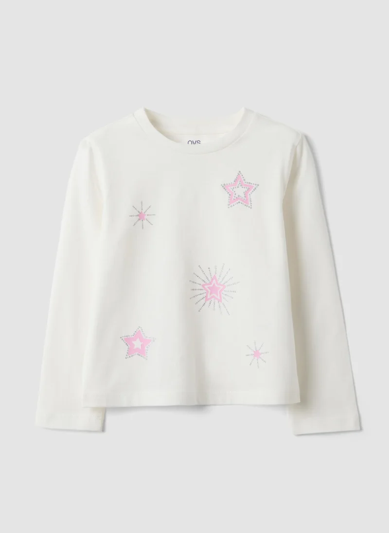 Ovs OVS White pure organic cotton T-shirt with star print for girls