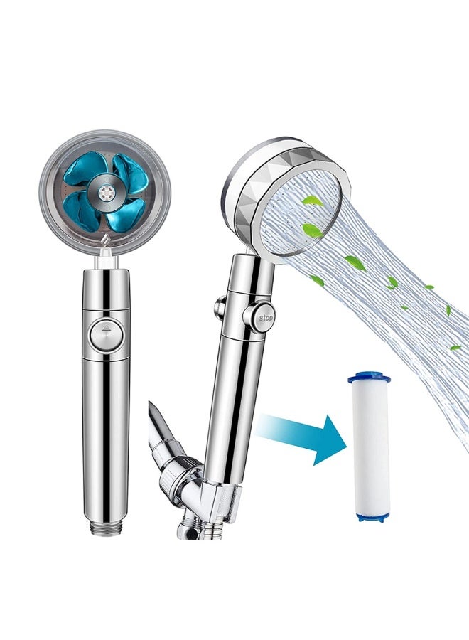 Happy Home 360° Rotating Fan Shower Head – High-Pressure Water-Saving Detachable Shower Head with  Fan and On/Off Switch, Adjustable Handheld Spray for Bathroom Spa, Easy to Install, Silver Finish - Image 1