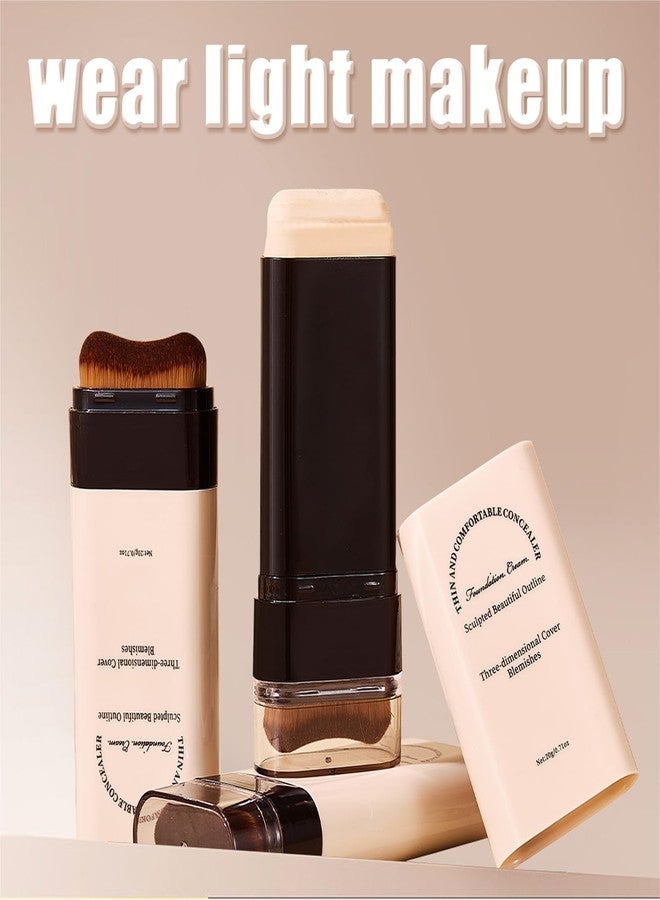 Suaxova Face Foundation Contour Stick - Long-Wear, Lightweight Brightening Concealer Makeup, 2 In 1 Foundation Stick With Brush - For All Skin Types - Image 2