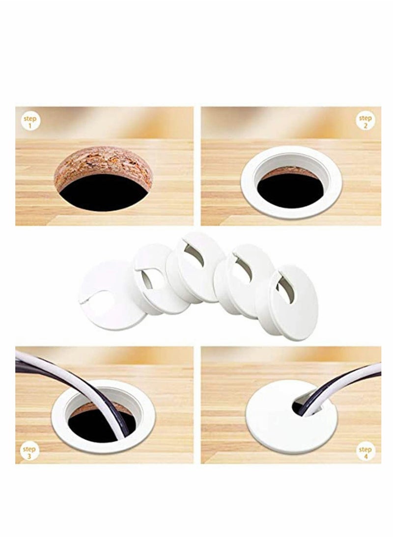 SYOSI - 6pcs Desk Grommet 1-3/8 inch Table Plastic Wire Cord Cable Grommets Hole Cover, for Office and Home PC Desk Cable Cord Management Organizer (White) - Image 1