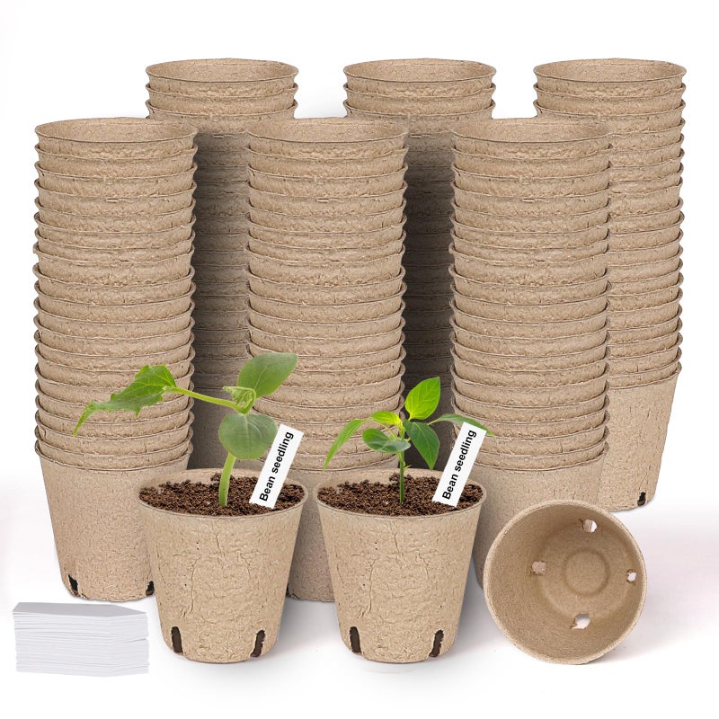 JNYONG 120 Packs 3.15 Inch Peat Pots,Biodegradable Pots for Seedlings with Drainage Holes, Garden Germination Nursery Pots with 100Pcs Plant Labels - Image 1