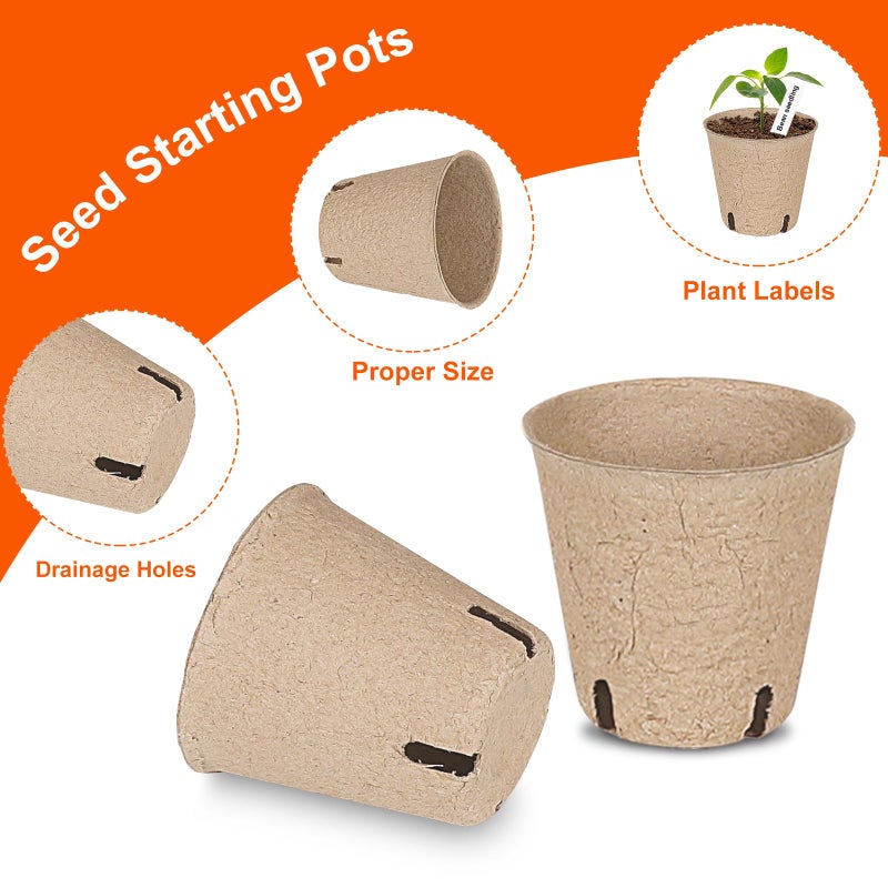 JNYONG 120 Packs 3.15 Inch Peat Pots,Biodegradable Pots for Seedlings with Drainage Holes, Garden Germination Nursery Pots with 100Pcs Plant Labels - Image 3