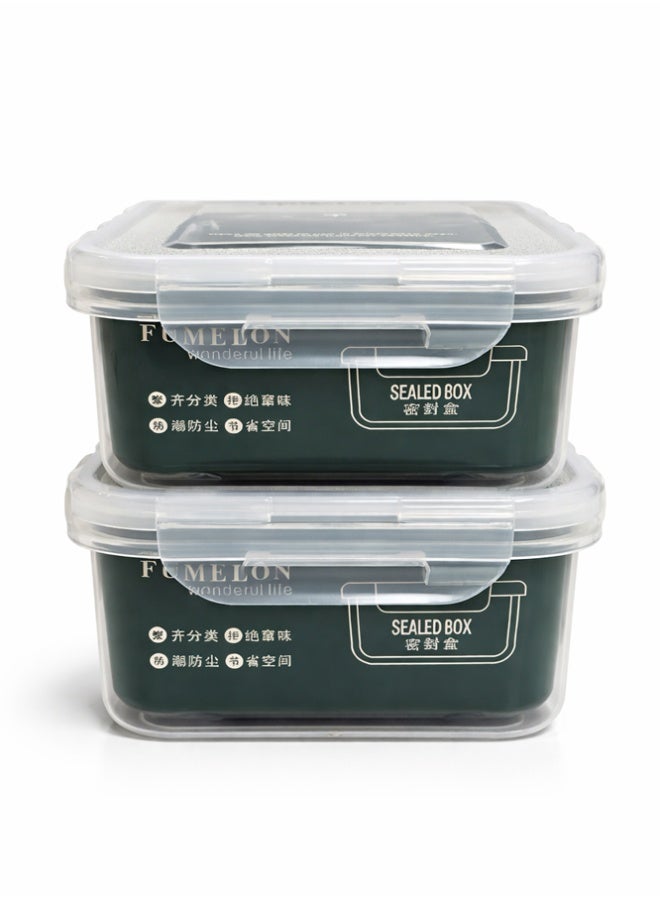 2pc F-EMELON Sealed and Fresh-Keeping Food Storage Set – Airtight Rectangular Meal Prep Containers – Leak-Proof Clear Pantry Bins with Snap-Lock Lids - Image 2