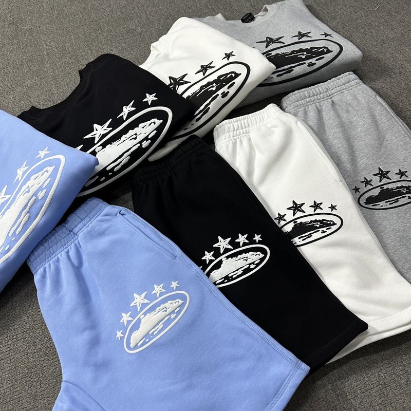 Corteiz American Trendy Star Alcatraz Print Unisex Trendy Crew Neck Sweatshirt Casual Shorts - Image 3