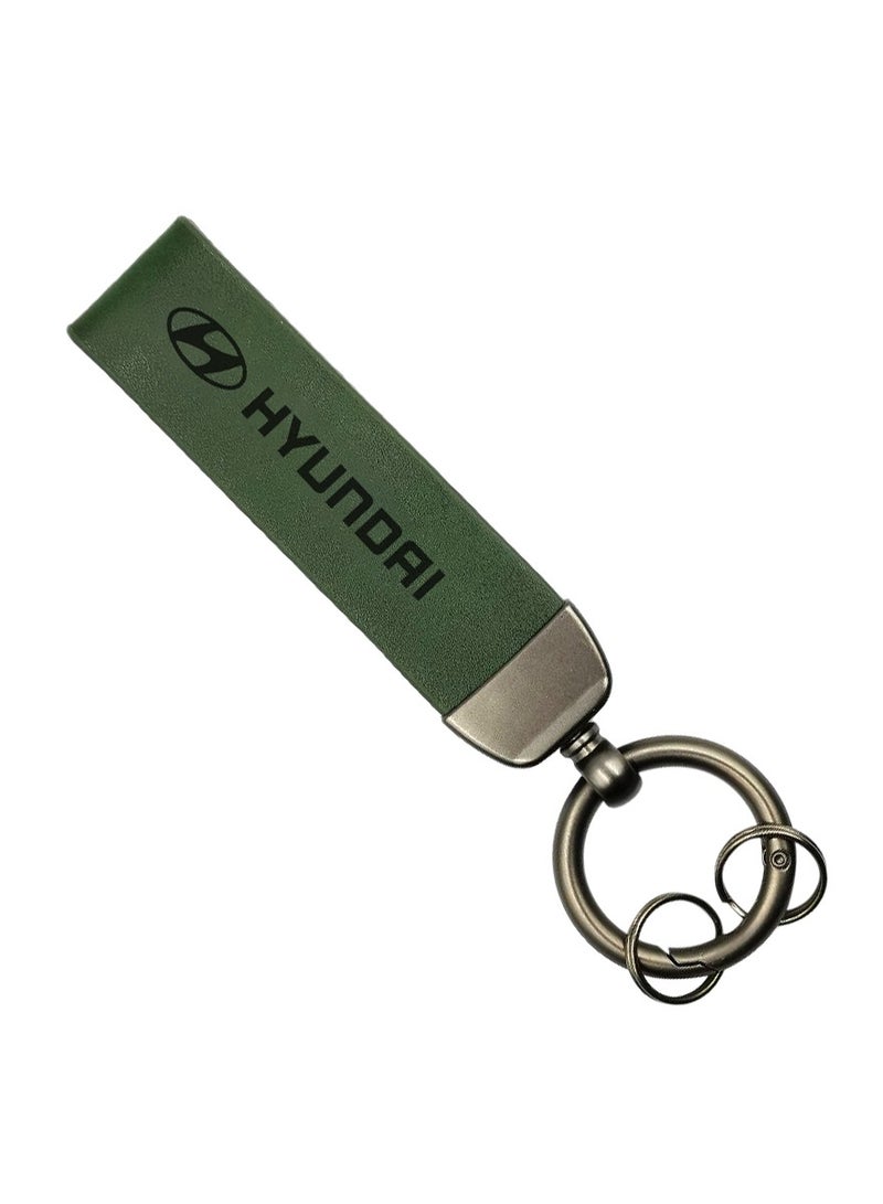 HYUNDAI Hyundai Car Key Chain Super Finish Metal Ring PU Leather Strap Keychain - GREEN  - Image 1