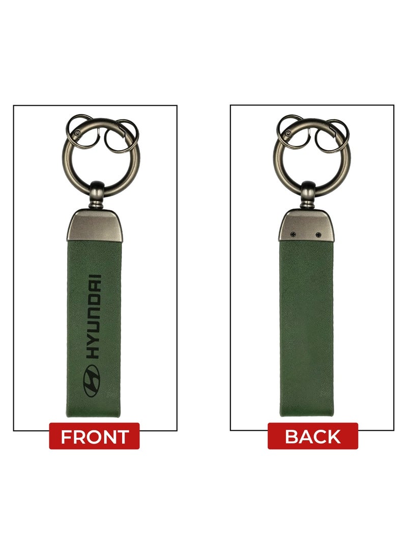 HYUNDAI Hyundai Car Key Chain Super Finish Metal Ring PU Leather Strap Keychain - GREEN  - Image 3