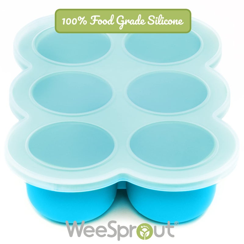 WeeSprout Silicone Freezer Tray with Clip on Lid Perfect Food Storage Container for Homemade Baby Food, Vegetable, Fruit Purees, and Breast Milk (Bright Blue, Six 3 Ounce Sections) - Image 3