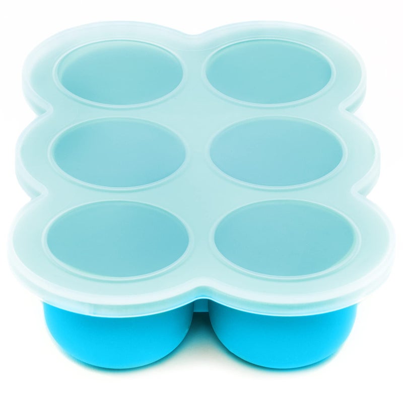 WeeSprout Silicone Freezer Tray with Clip on Lid Perfect Food Storage Container for Homemade Baby Food, Vegetable, Fruit Purees, and Breast Milk (Bright Blue, Six 3 Ounce Sections) - Image 1