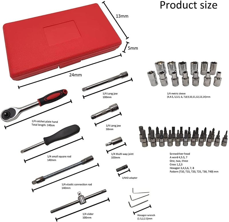 DS ENTERPRISE 46 In 1 Pcs Tool Kit & Screwdriver and Socket Set, Hand Tool Kit Wrench Set Multi-Purpose Combination Tool Case Precision Ratchet Socket Set, Wrench Sleeve Suit Hardware Auto Car Repair Wrench Tools - Image 3