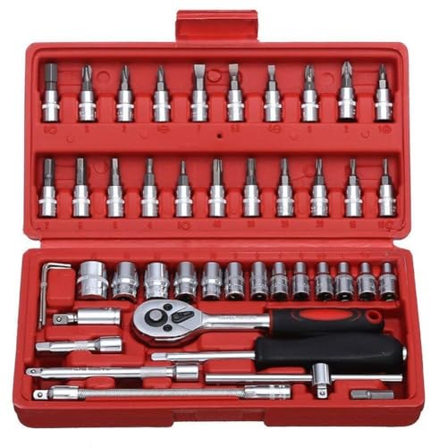 DS ENTERPRISE 46 In 1 Pcs Tool Kit & Screwdriver and Socket Set, Hand Tool Kit Wrench Set Multi-Purpose Combination Tool Case Precision Ratchet Socket Set, Wrench Sleeve Suit Hardware Auto Car Repair Wrench Tools - Image 1