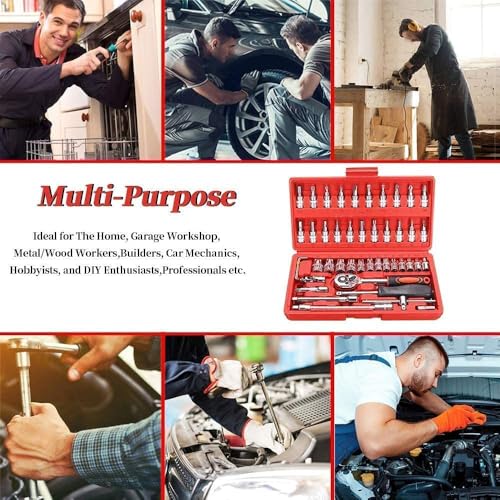 DS ENTERPRISE 46 In 1 Pcs Tool Kit & Screwdriver and Socket Set, Hand Tool Kit Wrench Set Multi-Purpose Combination Tool Case Precision Ratchet Socket Set, Wrench Sleeve Suit Hardware Auto Car Repair Wrench Tools - Image 4