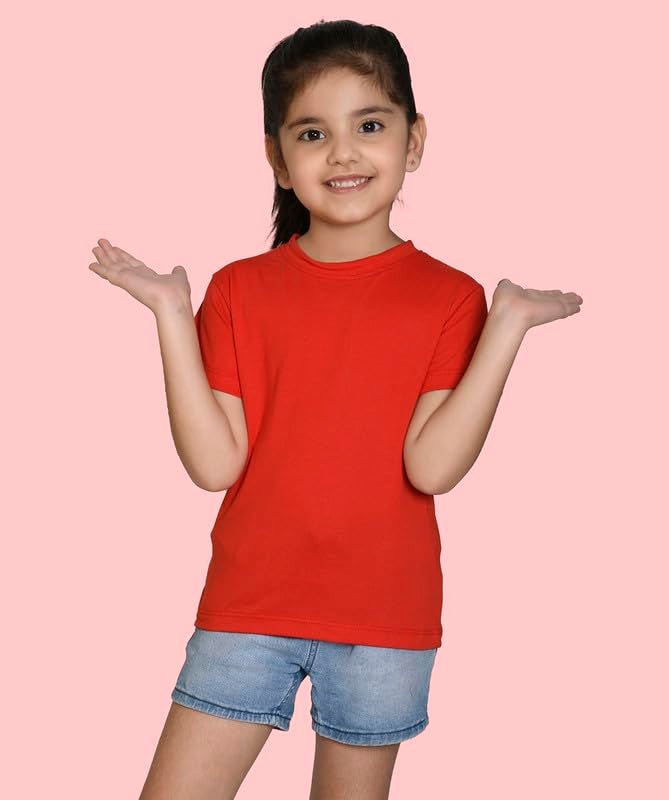 Nusyl Girls Half Sleeves Solid T-Shirt for Kids | Soft Cotton Blend | Comfortable Regular Fit | Casual 2-16 Years | Red - Image 5