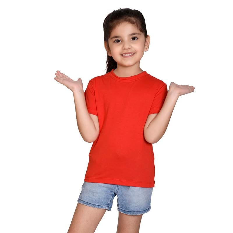 Nusyl Girls Half Sleeves Solid T-Shirt for Kids | Soft Cotton Blend | Comfortable Regular Fit | Casual 2-16 Years | Red - Image 1