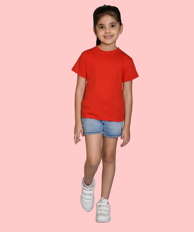 Nusyl Girls Half Sleeves Solid T-Shirt for Kids | Soft Cotton Blend | Comfortable Regular Fit | Casual 2-16 Years | Red - Image 4