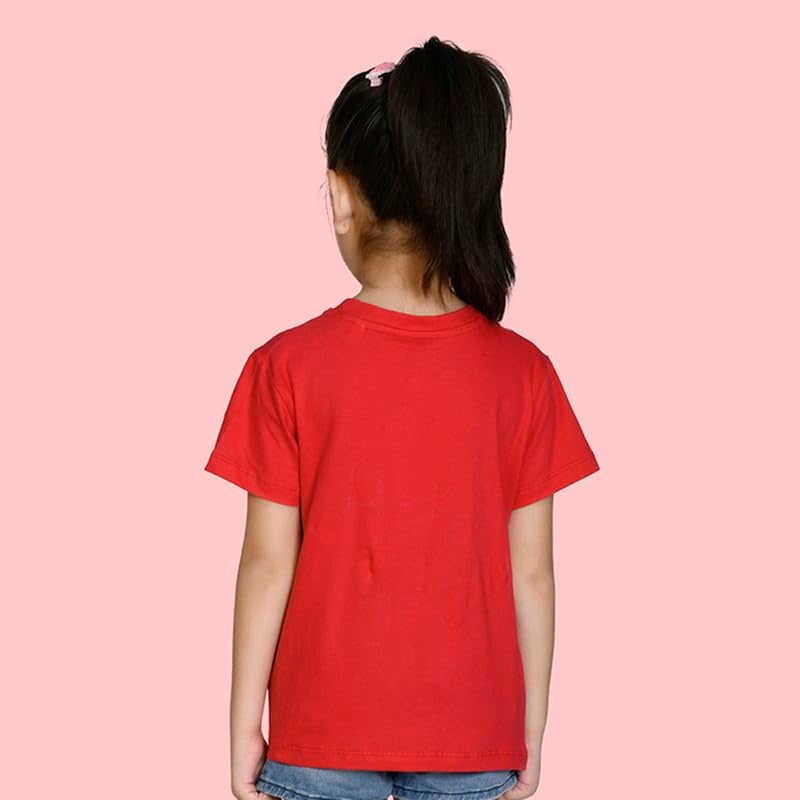 Nusyl Girls Half Sleeves Solid T-Shirt for Kids | Soft Cotton Blend | Comfortable Regular Fit | Casual 2-16 Years | Red - Image 2
