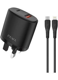 Pawa Wall Charger PD QC3.0 20W UK with Type C to Lightning Cable / Secure and saturated / Portable & Elegant / Wide compatibility - Black  - Image 1