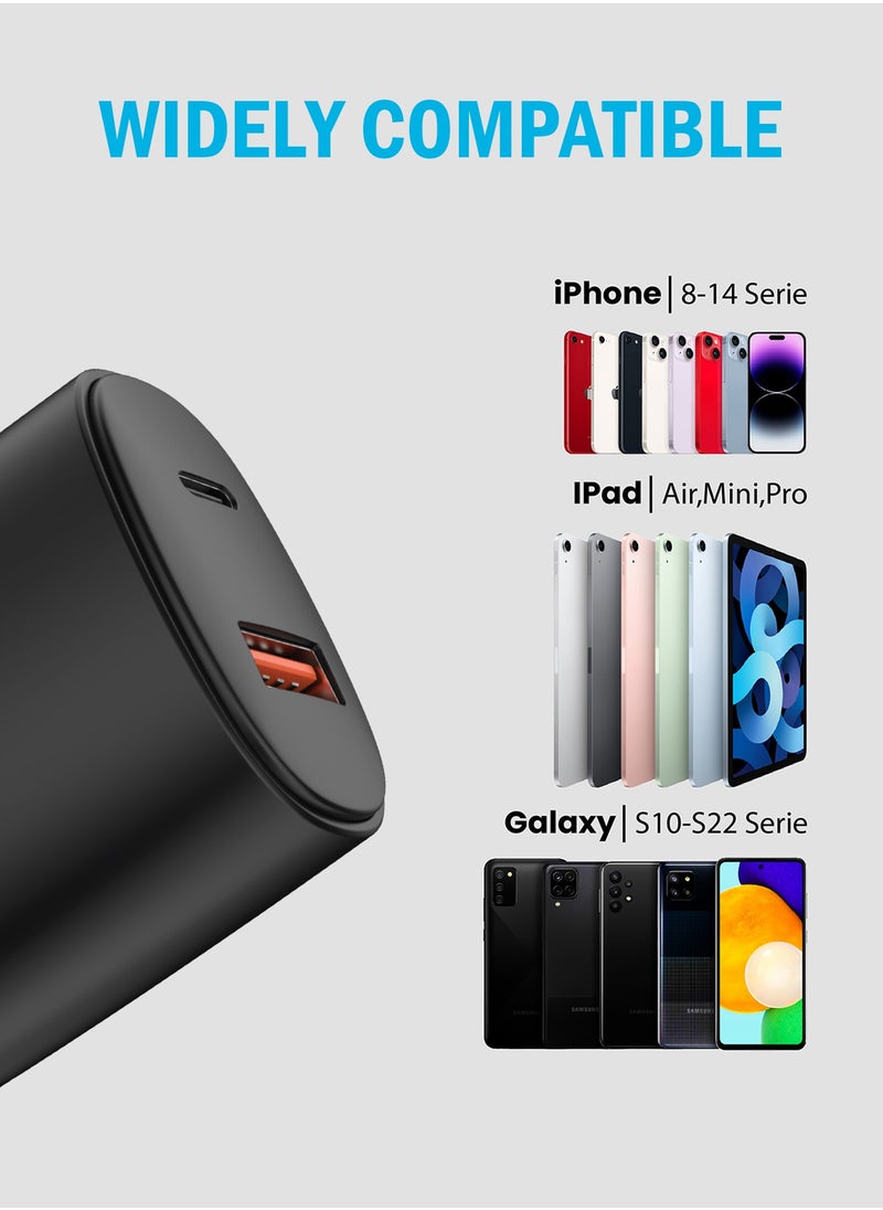 Wall Charger PD QC3.0 20W UK with Type C to Lightning Cable / Secure and saturated / Portable & Elegant / Wide compatibility - Black