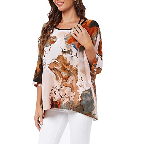 Ckikiou Plus Size Batwing Flowy Semi Sheer Chiffon Blouse Tunic for Women Summer Floral Print Boho Beach Cover ups - Image 3