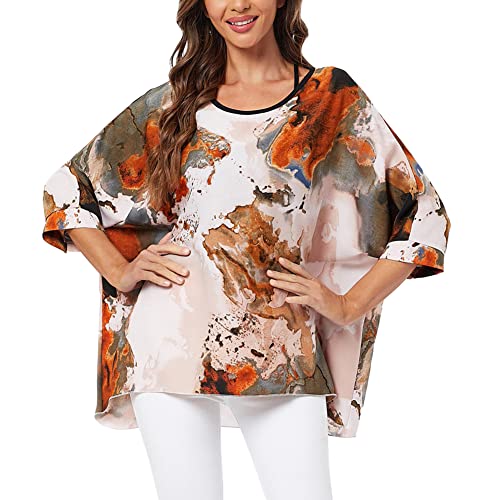 Ckikiou Plus Size Batwing Flowy Semi Sheer Chiffon Blouse Tunic for Women Summer Floral Print Boho Beach Cover ups - Image 1