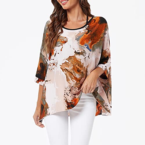 Ckikiou Plus Size Batwing Flowy Semi Sheer Chiffon Blouse Tunic for Women Summer Floral Print Boho Beach Cover ups - Image 2