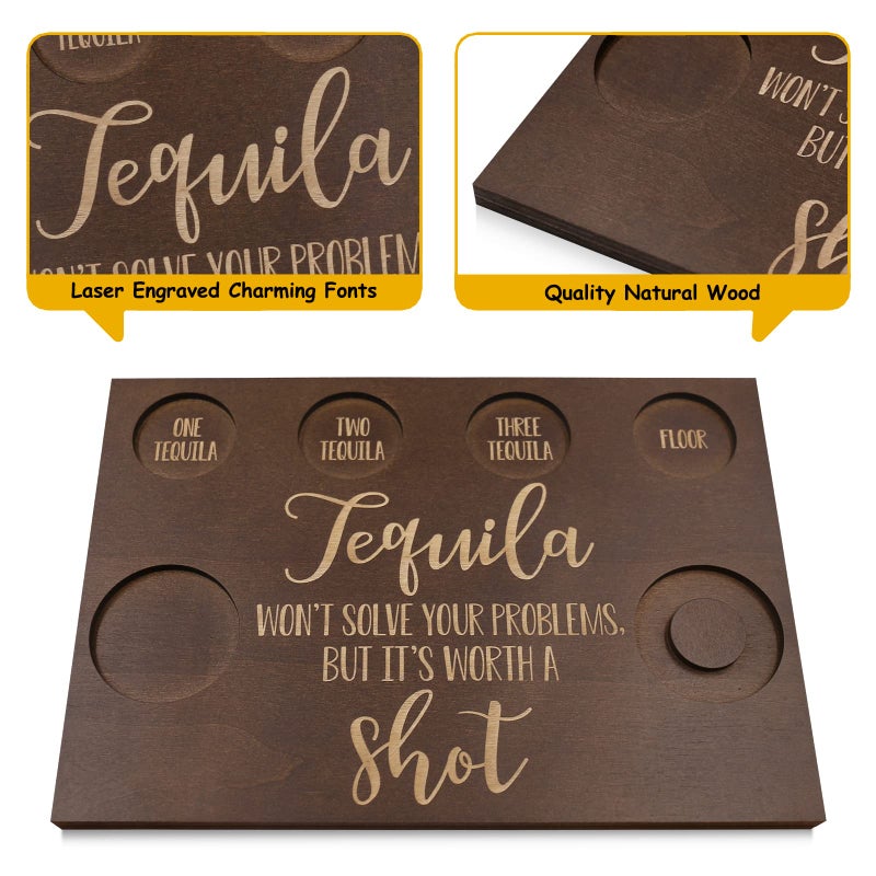 Huray Rayho Tequila Shot Board and Glass Holder Wooden Bar Tray with Salt Rim - For Liquor, Parties, Weddings, Housewarmings, Gifts - Image 3