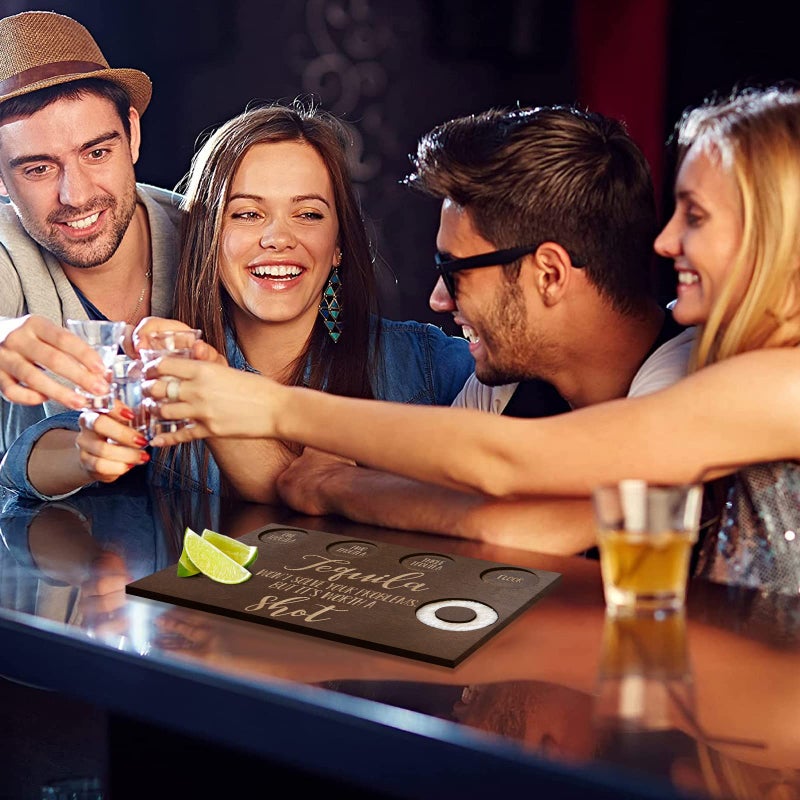 Huray Rayho Tequila Shot Board and Glass Holder Wooden Bar Tray with Salt Rim - For Liquor, Parties, Weddings, Housewarmings, Gifts - Image 2