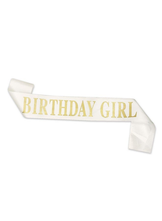 Dadam Birthday Sash for Girls White Satin Birthday Girl Sash with Gold Glitter Lettering Party Favors, Supplies and Decorations - Image 1