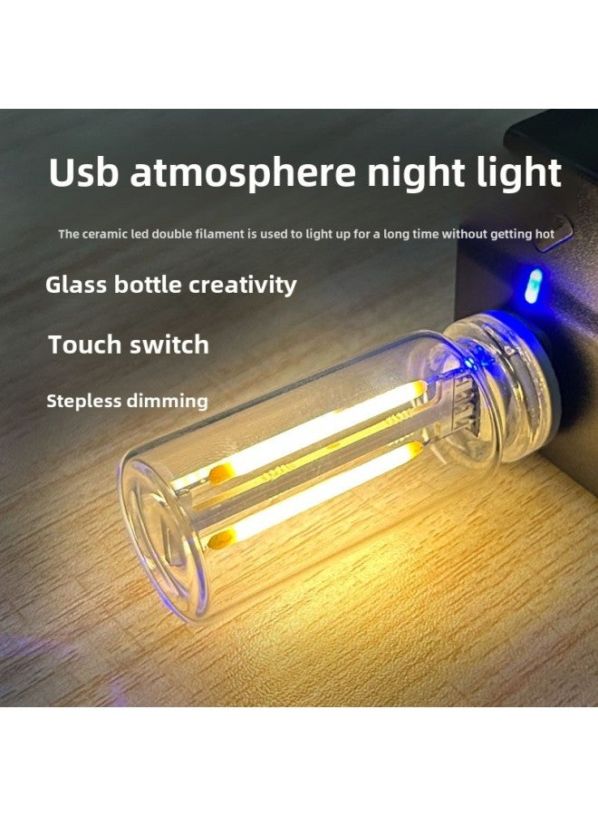 Night Light Touch Bedside Car Atmosphere Light Ceramic Glass Bottle Romantic Mini-Color:Warm Light 2700k (Touch Double Filament)  - Image 2