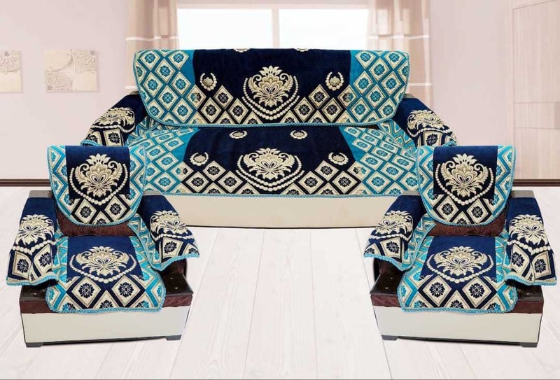jayvaam Premium 5 Seater Printed Sofa Cover Set with Arm Covers, 3,1,1 Seater 16 Pieces Sofa Back Slip Panels, Protector for Single Seater,Navy Sky (Pack of 12) - Image 5