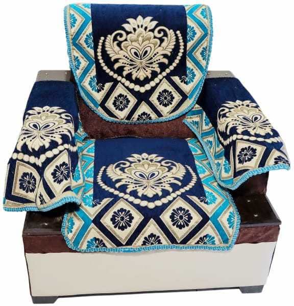 jayvaam Premium 5 Seater Printed Sofa Cover Set with Arm Covers, 3,1,1 Seater 16 Pieces Sofa Back Slip Panels, Protector for Single Seater,Navy Sky (Pack of 12) - Image 3