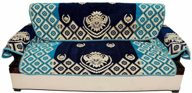 jayvaam Premium 5 Seater Printed Sofa Cover Set with Arm Covers, 3,1,1 Seater 16 Pieces Sofa Back Slip Panels, Protector for Single Seater,Navy Sky (Pack of 12) - Image 2