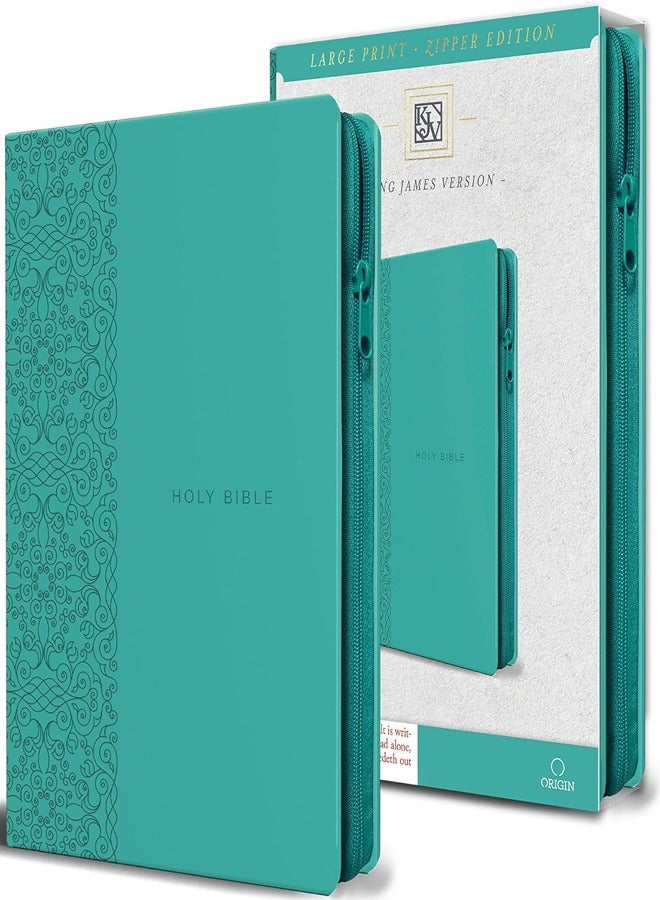 King James Version KJV Holy Bible  Large Print Handy Size Aquamarine Premium Imitation Leather C