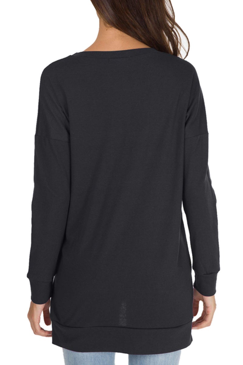 levaca Womens Fall Long Sleeve Plus Pullover Side Split Loose Casual Tunic Tops Black M - Image 4