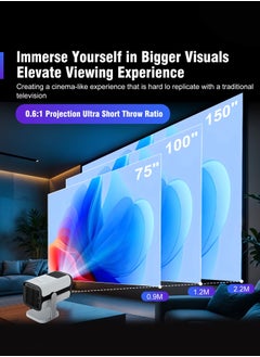 ماركة غير محددة عارض محمول يدعم 4K 900 لومن ANSI، نسبة إلقاء قصير 0.6:1، تركيز/إزاحة/تصحيح تلقائي، مكبرات صوت 5W مزدوجة، واي فاي 6/بلوتوث 5.4، تباين 26000:1  - Image 3