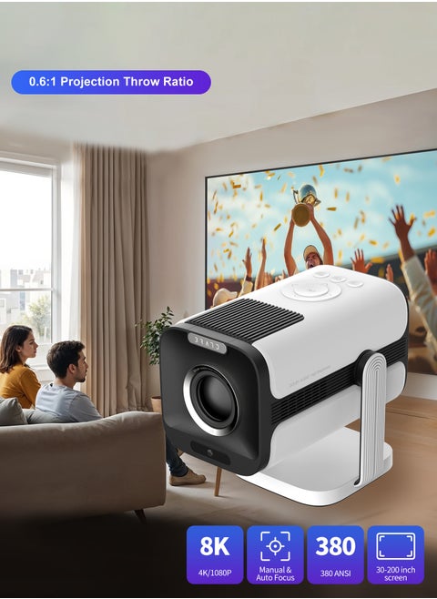 Portable Projector 4K Supported, 900 ANSI Lumens, Ultra Short Throw 0.6:1, Auto Focus/Offset/Keystone, Dual 5W HiFi, WiFi 6/BT5.4, 26000:1 Contrast